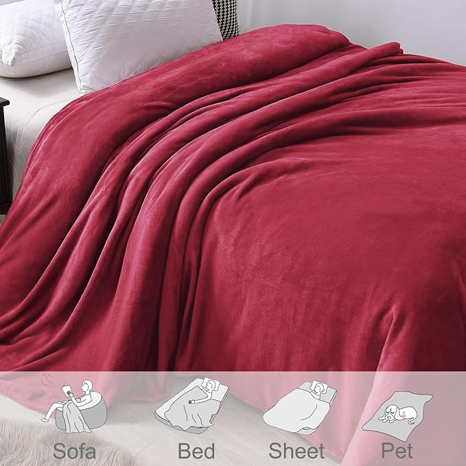 Exclusivo Mezcla Soft Fleece Blanket Twin Size for Bed, Deep Red | 60x80 Inches, Double-Sided Brushed Flannel, Lightweight Plush Cozy Blanket for Home Decor, All Season, Machine Washable