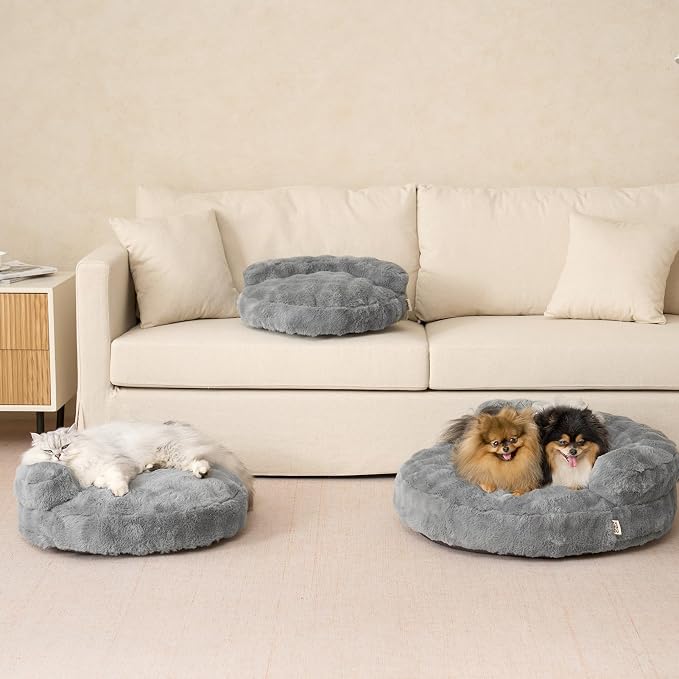 EHEYCIGA Soft Cat Couch Bed for Indoor Cats, Fluffy Extra Small Dog Bed with Removable Washable Cover, Bolster Pet Sofa, Waterproof and Non-Slip, 20" x 20"x 6.5", Grey