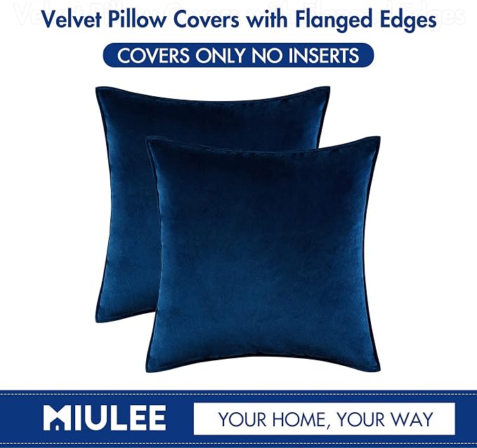 MIULEE Pack of 2 Decorative Velvet Pillow Covers Navy Blue Bundle Set of 2 Pillow Inserts 18x18