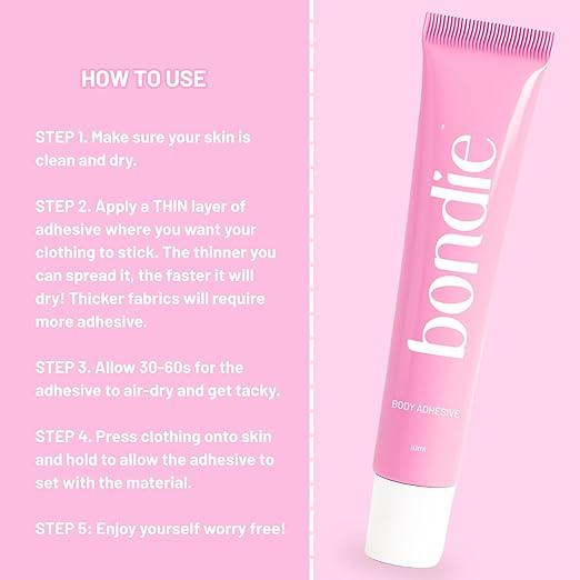 Liquid Body Adhesive for Clothes - Fashion Tape Alternative for Low-cut Styles, Strapless Dresses and Work Blouses - Clothing Glue That Holds All Day - Sweat and Dance Proof, Fast Drying - 20ml