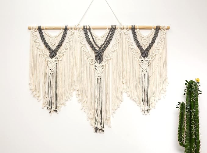 guzhiou Large Macrame Wall Hanging, Boho Woven Tapestry Decor Art, 43"x32" | Handmade bohemian woven tapestry for bedroom, living room, apartment. Perfect Boho style wall decor art for weddings, parties