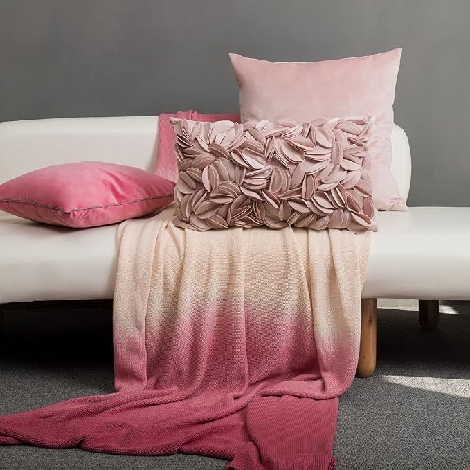 KINGROSE 3D Flower Throw Pillow Cover Home Decorative Pillow Case Sham Soft Lumbar Cushion Cover for Couch Bed Living Room Chair 12 x 20 Inches Rose Gold | Luxury Lumbar Cushion Cover, Home Decorative Pillowcase, For Couch Bed Living Room Chair