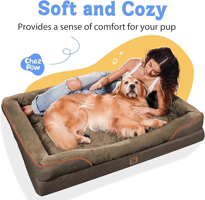 Orthopedic Waterproof Dog Bed for Medium and Large Dogs | Egg Crate Foam, 4-Sided Bolster Support, Waterproof Liner, Non-Slip Bottom, Removable Bolster Cover, 36 x 27 Inch