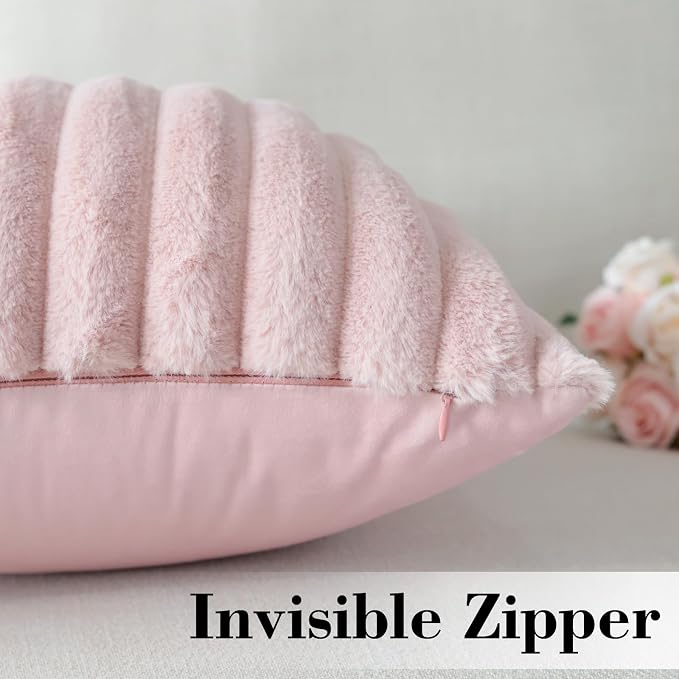 Soleebee Set of 2 Throw Pillow Covers Soft Cozy Velvet Pillowcase Faux Rabbit Fur Cover for Couch Sofa Bed Chair Home Decorative Pillows Cover (20x20 Inch, Blush Pink)