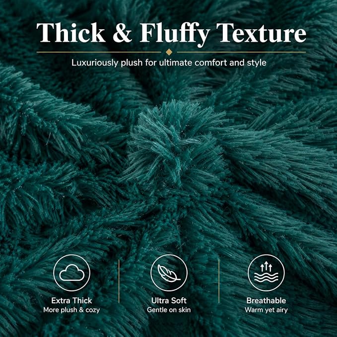 REAFORT Long Hair Faux Fur Euro Sham Cover 26"x26" Hidden Zipper,Evergreen | Ultra-soft plush faux fur with a hidden zipper adds luxurious comfort and is machine washable for easy care.