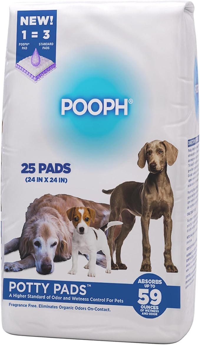 POOPH® Potty Pads™ 24 x 24 in, 25 Count | Disposable 24 x 24 in potty pads with absorbent core and odor control. Includes 25 pads