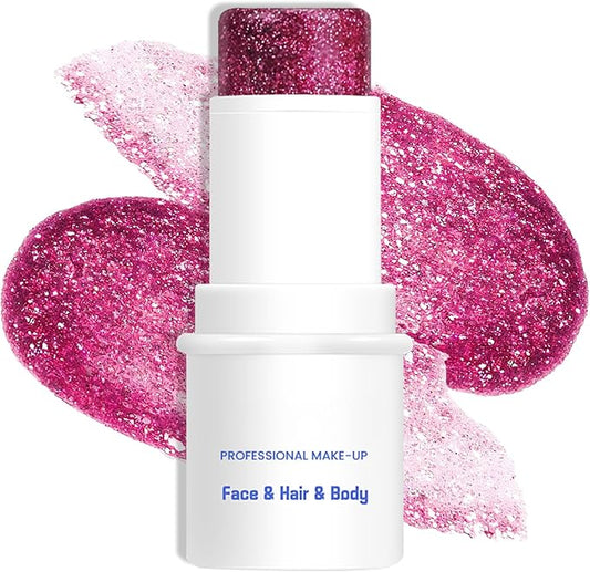 Rose Red Body & Face Glitter Makeup Stick, Multiuse Waterproof Glitter Gel for Face Body Hair Eye Lip, Holographic Sequins Paint Stick, Mermaid Accessories Makeup