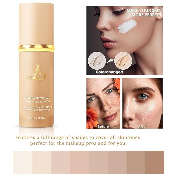 Foundation 4 In 1 Liquid Foundation, Long Lasting Waterproof, Spf 50+,& Longwearing & Waterproof, Hydrating Color Changing Foundation Light Spectrum for Gym, Sport (3pc)