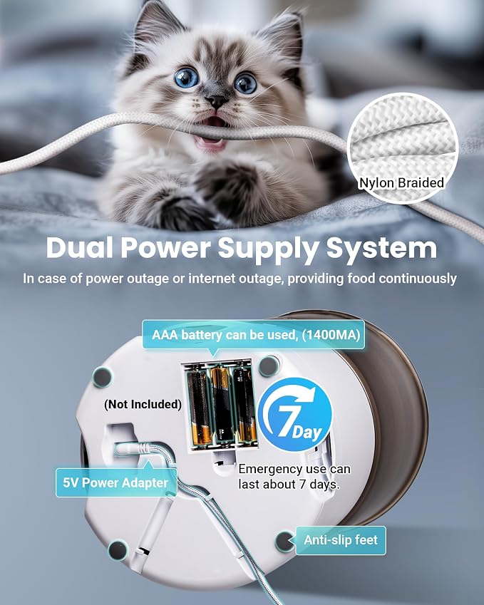 Automatic Cat Feeder with 3 Bowls, Strong Anti-Jam System, Dual-Effect Desiccant, Smart WiFi App Control Pet Feeder, Ivory