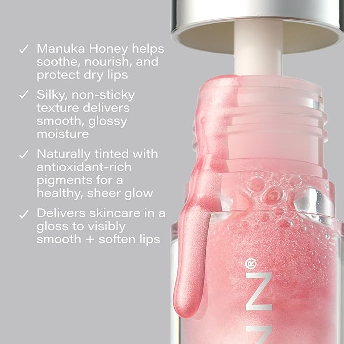 SKINN Luminous Blush Lip Oil - Support Collagen Production, Smooth Lines & Soothe Dry Cracked Lips - Hydrating Clear Lip Oils - Improve Skin's Elasticity, Texture & Glow - Vitamin C & Manuka Honey