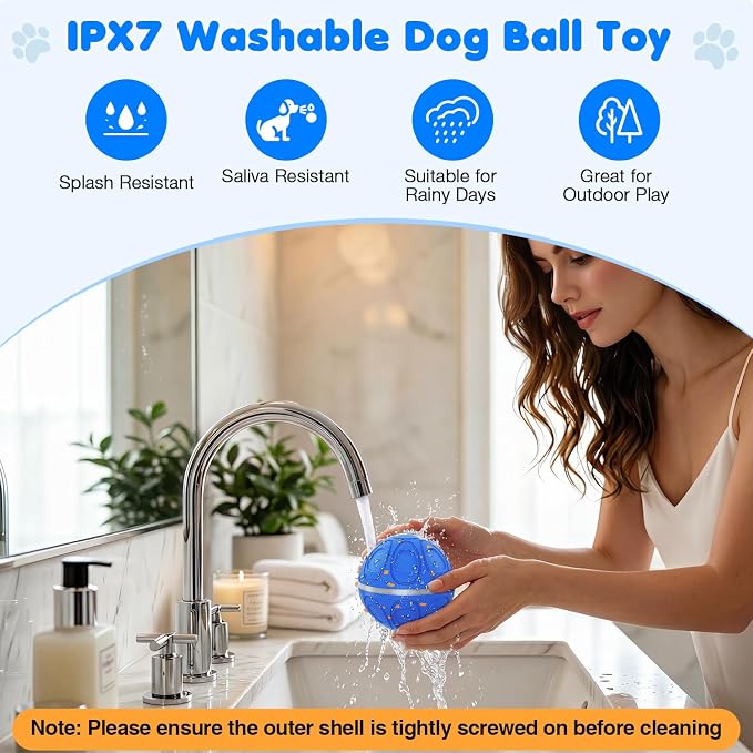 Interactive Dog Toys Ball – Automatic 3-Mode Active Rolling Balls (Blue) | Moving bouncing & rotating dog ball with colorful lights. Solid E-TPU material, IPX7 waterproof for medium & large dogs