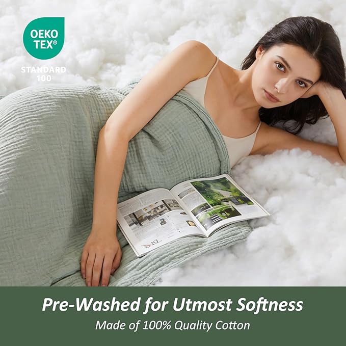 EMME Cotton Muslin Twin XL Blanket Breathable Gauze Soft Lightweight Blankets Adults Gifts for Women (Heather Sage Green, 66"x90")