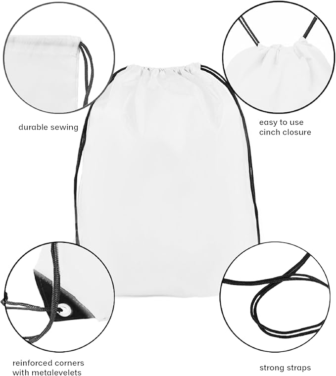 Drawstring Backpack Bulk 40 Packs Draw String Bags for Gym Sports Trip Pedestrianism Cinch Sack DIY for Women Men (white)