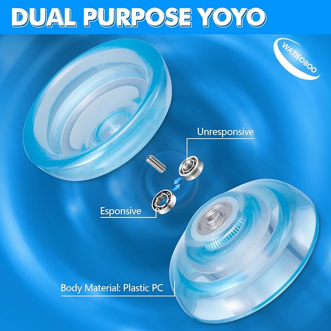 WATIEOBOO Yoyo P02 Crystal Yo Yo 2-Piece Set - Responsive & Unresponsive Dual Mode Yoyo, Finger Spin yoyo, Trick yo yo for Beginners & Adult Professional Players, Best YoYo Gift