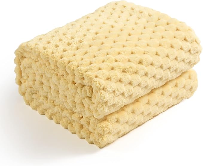 Excervent Hexagon Jacquard Throw Blanket for Bed, 50x60 Inch, Light Yellow | Decorative Fuzzy Flannel Fleece Throw Blanket for Sofa Bed Couch, Super Soft Cozy, Suitable for All Seasons