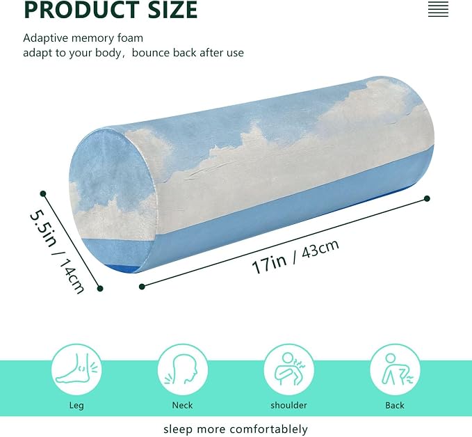 Bolster Pillow for Bed Small Neck Roll Pillow Round Pillows for Couch Cylinder Pillows Decorative Bolster Cover with Zipper Light Blue Stripe