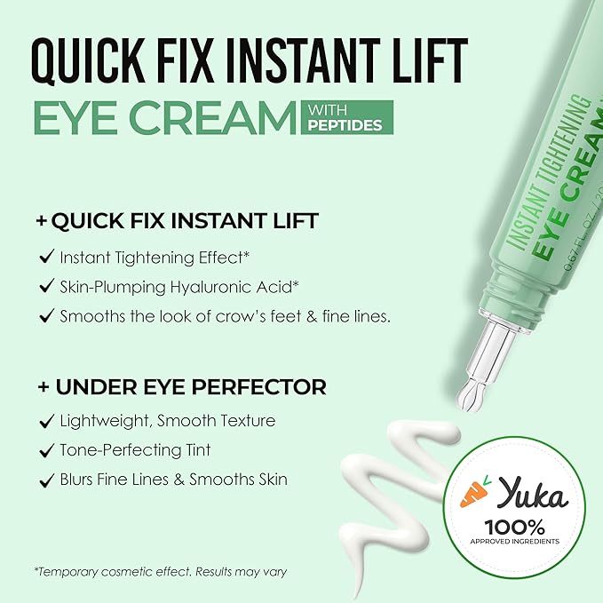 Quick Fix Peptides Instant Eye Tightener – Firms & Smooths – Hydrating Under Eye Cream for Dark Circles – Dermatologist Tested, Anti-Aging, Korean Skin Care – Cruelty-Free, Clean Beauty – .67 Fl Oz