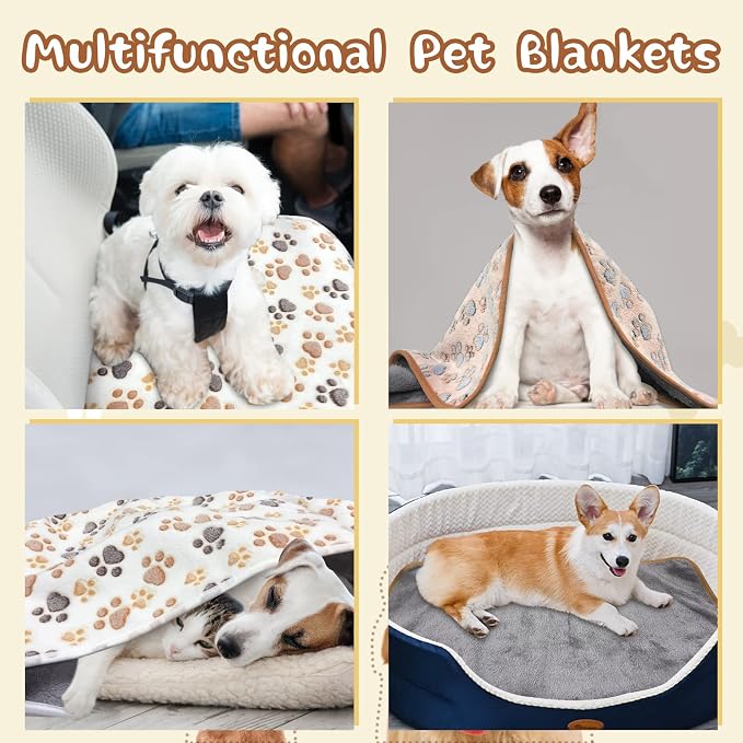 YUEPET 2 Pack Waterproof Dog Blankets,Washable Puppy Blankets 30"x 20" | White and Coffee Pair, Reversible Soft Fleece, Mylar Heat-Reflective Layer, Bed Sofa and Car Use, Small Dogs and Cats