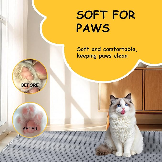 Cat Litter Mats (2-Pack) 24" x 15", Litter Box Mats with Double Layers, Urine-Proof and Non-Slip Litter Trapping Mats, Easy Clean Leakproof , Soft EVA Durable Anti-Scratch Kitty Litter Mat, Grey