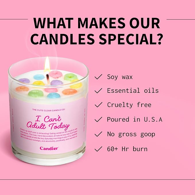 Can’t Adult Cereal Scented Candle, Natural Soy w/Fruit Loops & Cereal Milk Notes, Aromatherapy Candle for Relaxation, Unique Candles Gifts for Women, 60-Hour Burn Time - Candier by Ryan Porter