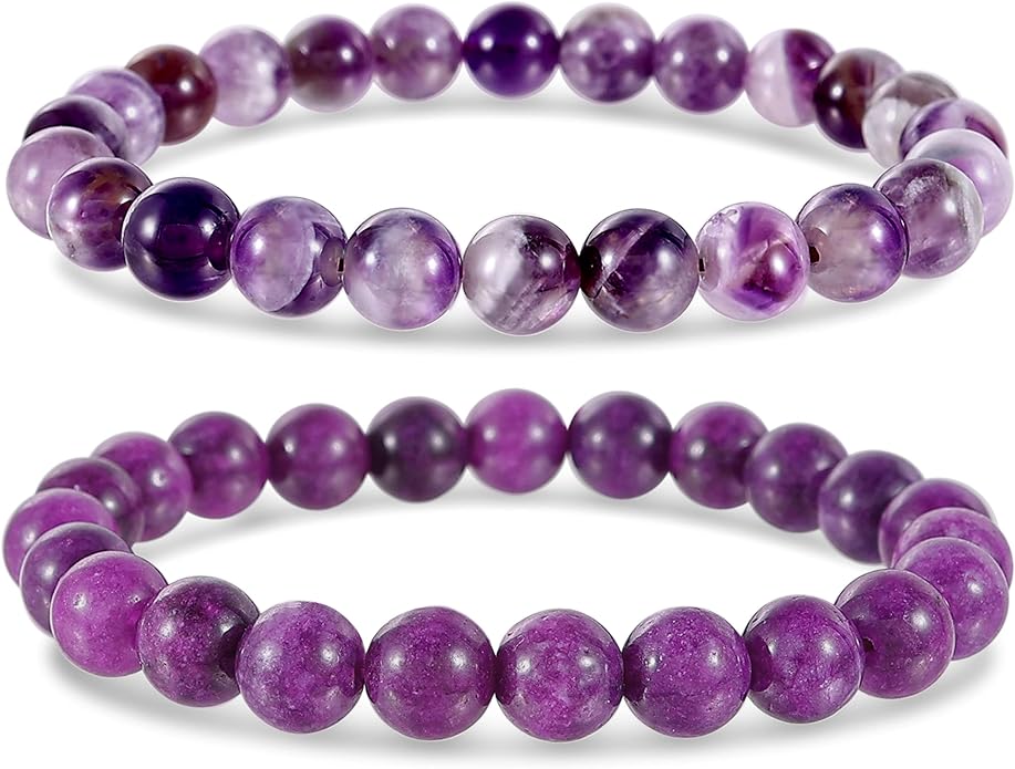 Bivei Natural Gemstone Semi Precious Healing Crystals Handmade Stretchy Round Beads Bracelet,Stocking Stuffers for Women Enhance Positive Energy