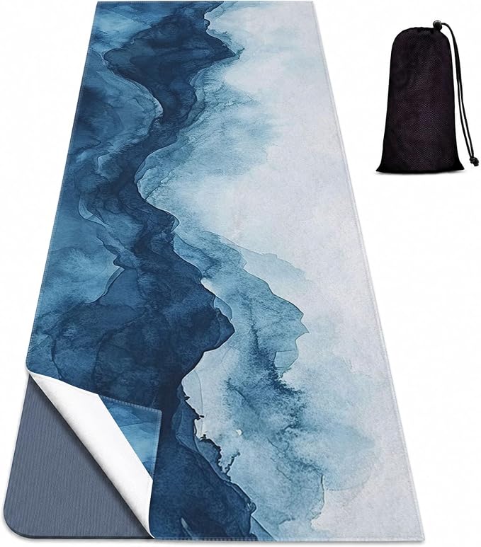Yoga Mat Towel, Hot Yoga Non Slip with 4 Corner Pockets, 70 x 26 in | Soft Absorbent Microfiber With Four Corner Pockets, Fits Over Yoga Mats For Hot Yoga, Pilates, Gym, And Travel
