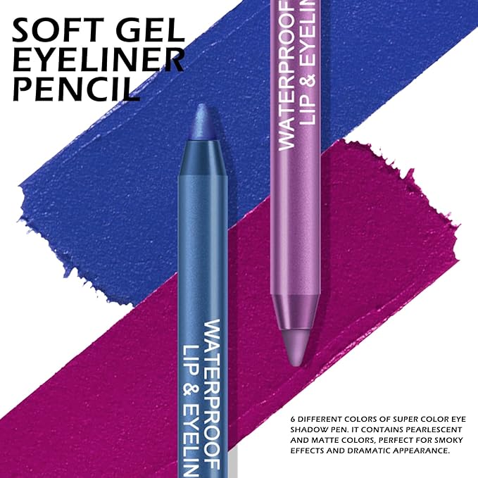 Ownest 6 Colors Eyeliner Gel Pencil, Pearl Metallic Gel Eyeliner Pen, Silky Creamy Eyeliner for Professional Eyes Makeup, High Pigmented Lasting Liner Set, with Two Makeup Pencil Sharpener-Set B