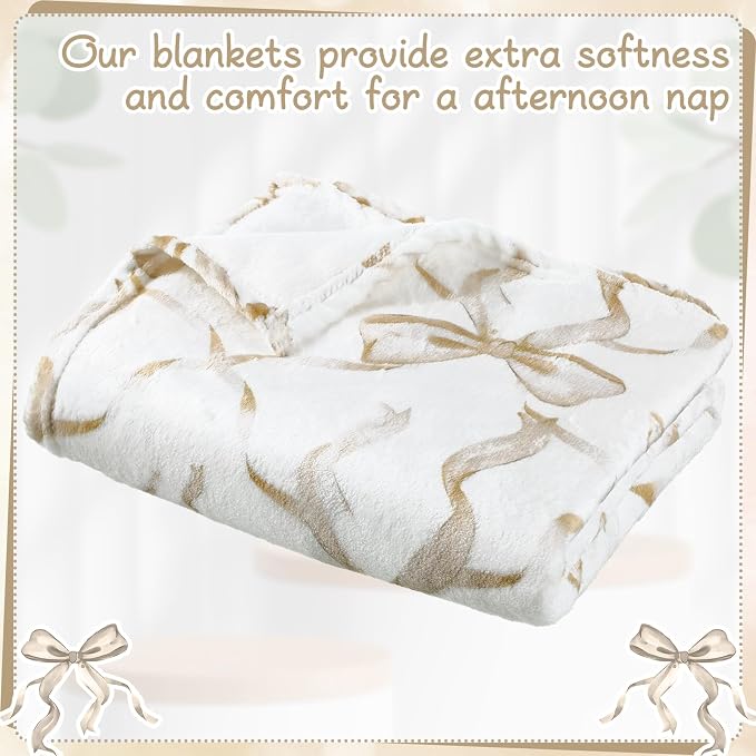 Brown Bow Throw Blanket 50"x60" Soft Flannel for Girls Women | Coquette Aesthetic Decor with Ruffled Edges, Ultra Plush Bed Sofa Blanket, Preppy Gift for Teens, Back to School Dorm Room