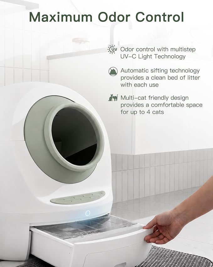 Casa Leo Automatic Self-Cleaning Cat Litter Box | with Leo’s Loo Too Wi-Fi App & Voice Control, App Weight Tracking, UV Odor Control, Safety Sensors, 30dB Quiet