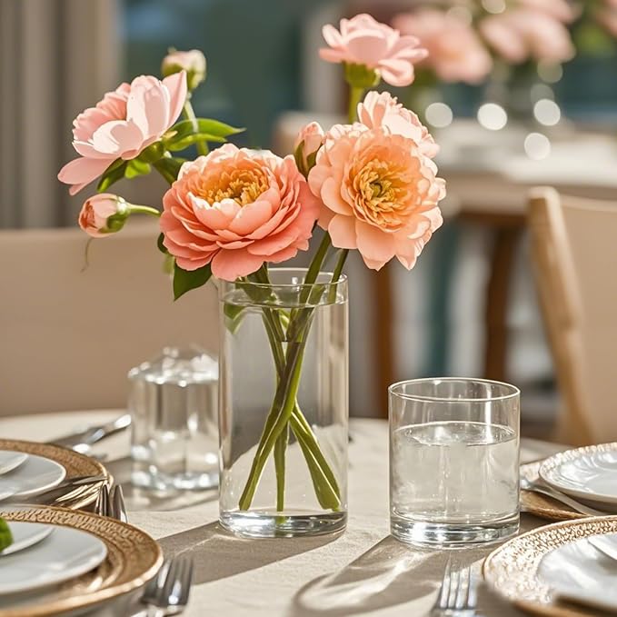 12pcs 6 Inch Clear Glass Cylinder Vases for Centerpieces | Flower Vases for Wedding, Home & Party Decor, Hurricane Floating Candle Holders for Table & Shelf