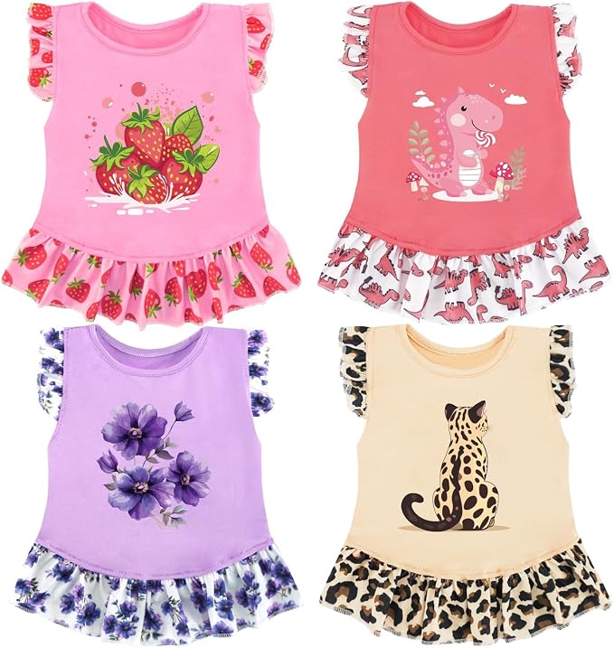 XPUDAC 4 Pack Dog Dresses Cute Printed Puppy Dress for Small Dogs Girl Puppy Clothes Chihuahua Yokie Clothes Doggie Outfits Cat Apparel, Medium(Chest-17.6")