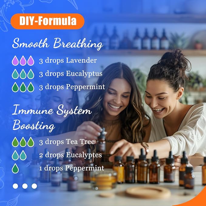 HIQILI Essential Oils for Diffusers for Home, Top 6 Gift Essential Oil Set | Include Lavender, Orange, Peppermint, Tea Tree, Eucalyptus, Lemongrass, Beginner Kit (10ML*6)