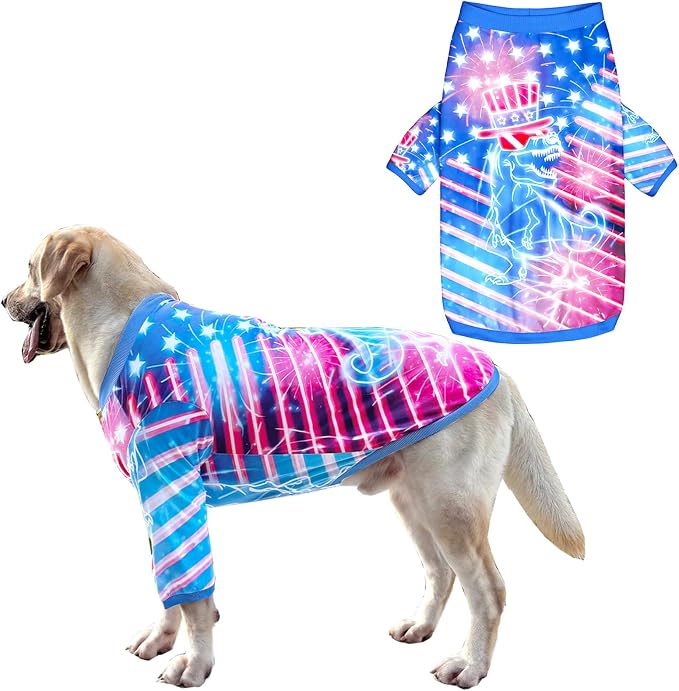 Dog Dinosaur T Shirts with American Pattern Printed Pet Shirt Softable Pajamas for Large Dogs,XL 4th of July