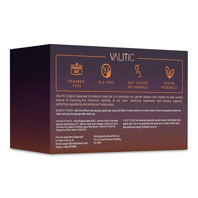 VALITIC Kojic Acid Dark Spot Remover Soap with Turmeric, Vitamin C, Retinol - Original Japanese Complex -Hyaluronic Acid, Vitamin E, Shea Butter, Castile Olive Oil - 3 Pack Bundle with African Net