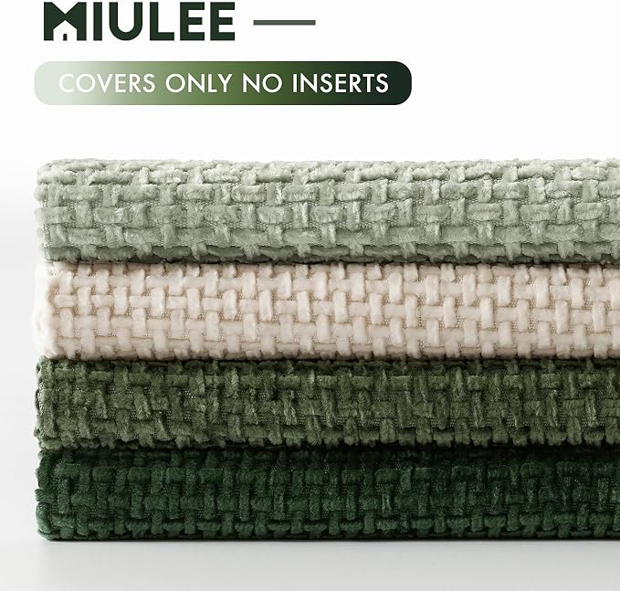 MIULEE Soft Decorative Chenille Euro Pillow Covers Green 22x22 Pack of 4 | Nordic Home Decor, Nature-Inspired Green Set, Couch Throw Pillows, Farmhouse Boho Cushion Covers for Sofa Bed Living Room
