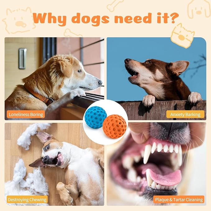HIPPIH Indestructible Squeaky Dog Toys, Interactive Dog Balls 2 Pack