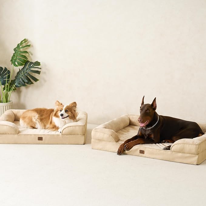 EHEYCIGA Orthopedic Dog Bed Medium Size Dog, Waterproof Washable Pet Beds | Non-Slip Bottom and Egg-Crate Memory Foam Dog Couch Bed with Washable Removable Cover, Greige