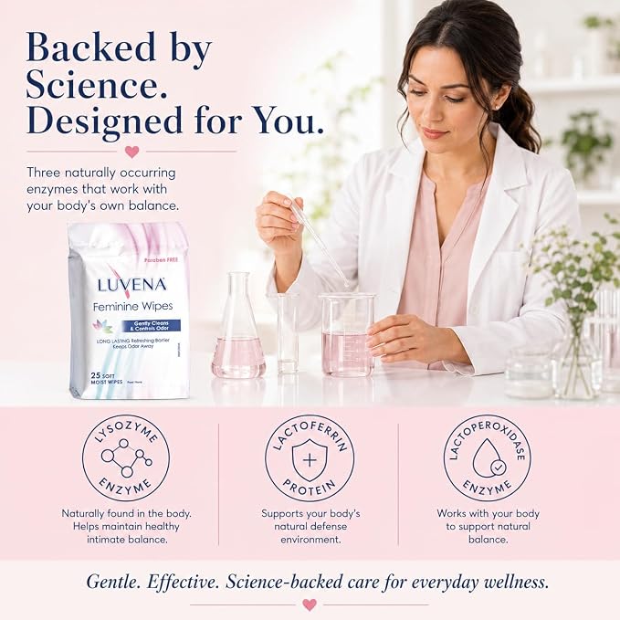 Luvena Soft Feminine Wipes for Women Cucumber Scented 25 Count Pack of 1 | pH balanced hypoallergenic cleansing cloths with aloe vera and natural enzymes, dermatologist tested and paraben free