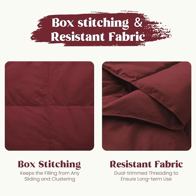 puredown® Soft Feather Down Throw Blanket Lightweight Packable Couch Throw for Indoor and Outdoor Use, Throw 50"X70", Wine