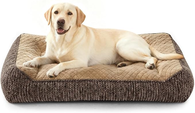 JOEJOY Extra Large Orthopedic Dog Beds Large Sized Dog, Extra Thick Supportive Big Dogs Bed with Sides and Waterproof Lining, Ultra Soft Pet Bed Sofa, Brown, 48''x35''