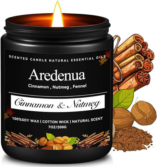 Cinnamon & Nutmeg Candles – Fall Spice Aroma, Cozy Autumn & Fall Candles Gift, 7oz Soy Candle for Home Scented, Seasonal Candle Gift for Holiday & Winter