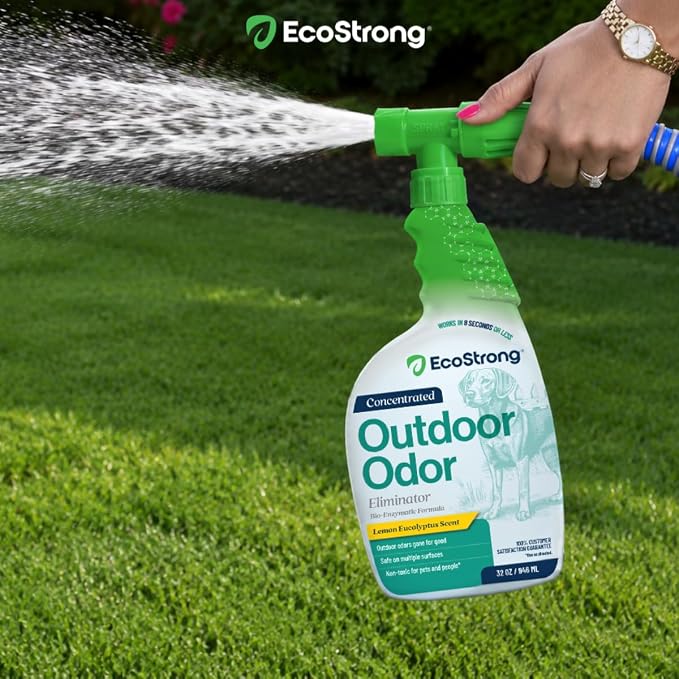 Outdoor Odor Eliminator | Outside Dog Urine Enzyme Cleaner – Powerful Pet, Cat, Animal Scent Deodorizer | Professional Strength for Yard, Turf, Kennels, Patios, Decks (32oz)