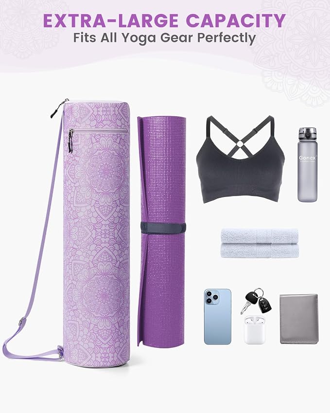 Gonex Yoga Mat Bag, Yoga Mat Carrier Full-Zip Exercise Yoga Mat Carry Bag for Women Men with 2 Multi-Functional Storage Cargo Pockets Extra Wide Adjustable Shoulder Strap