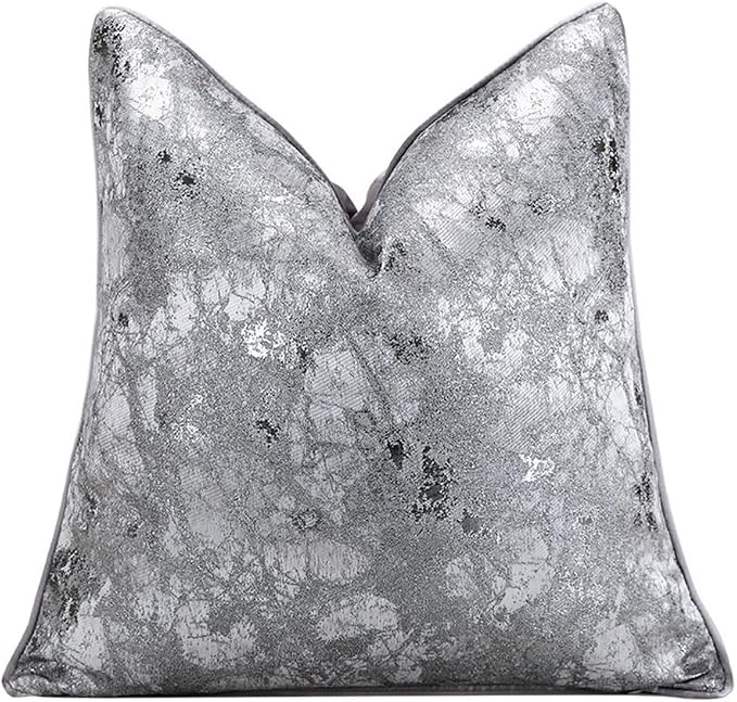 vctops Marble Decorative Luxurious Throw Pillow Covers Jacquard Square Cushion Cases Pillowcase for Bed Sofa Couch Chair Car Home Decor (Marble Silver,18"x18")