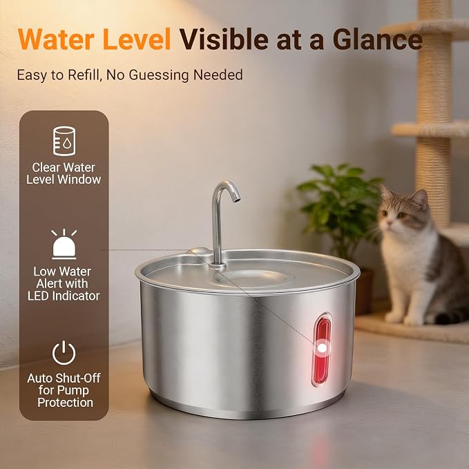 Stainless Steel Cat Water Fountain, 4L Quiet Pet Fountain for Cats & Dogs | Dog Water Fountain, 135oz Large Capacity, Small Dogs, USB Powered, 3 Flow Options, Triple Filtration, 4 Filters & 4 Sponges
