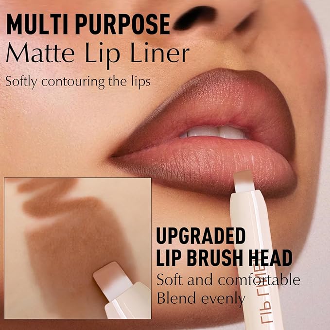 Brown Lip Liner Lip Gloss Set, Matte Plumping Lip Liner Pencil with Smudger Brush for Blending, Moisturizing Lightweight Non-Sticky Lip Gloss for Women High Shine Lip Kit Makeup, Set B