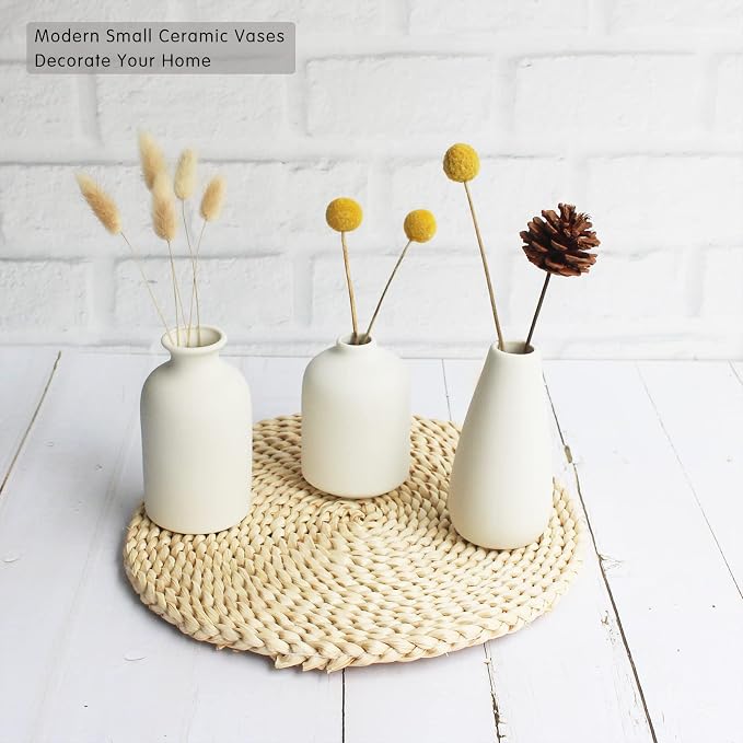 YANLING 6 Pack Small White Vase for Home Decor, 5 in Modern Ceramic Vases | for Pampas Grass, Boho Vase White Vases for Dried Flowers, Wedding Dinner Table Party