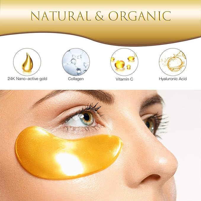 AVJONE 24K Gold Under Eye Patches, Collagen Eye Masks for Dark Circles and Puffiness, Eye Patches for Women Puffy Eyes, Revitalizes and Refreshes Your Skin - 30 Pairs