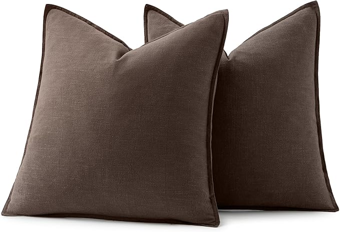 MIULEE Decorative Linen Pillow Covers 16x16 Inch Reddish Brown | Boho Farmhouse Neutral Couch Throw Pillows for Bed, Pack of 2 Accent Modern Pillowcases, Sofa Livingroom Home Decor