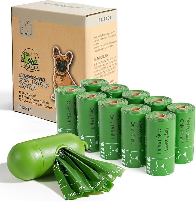 ATIFBOP Biodegradable Dog Poop Bags 150 Counts with Dispenser | Leak Proof, Extra Thick, with Dispenser